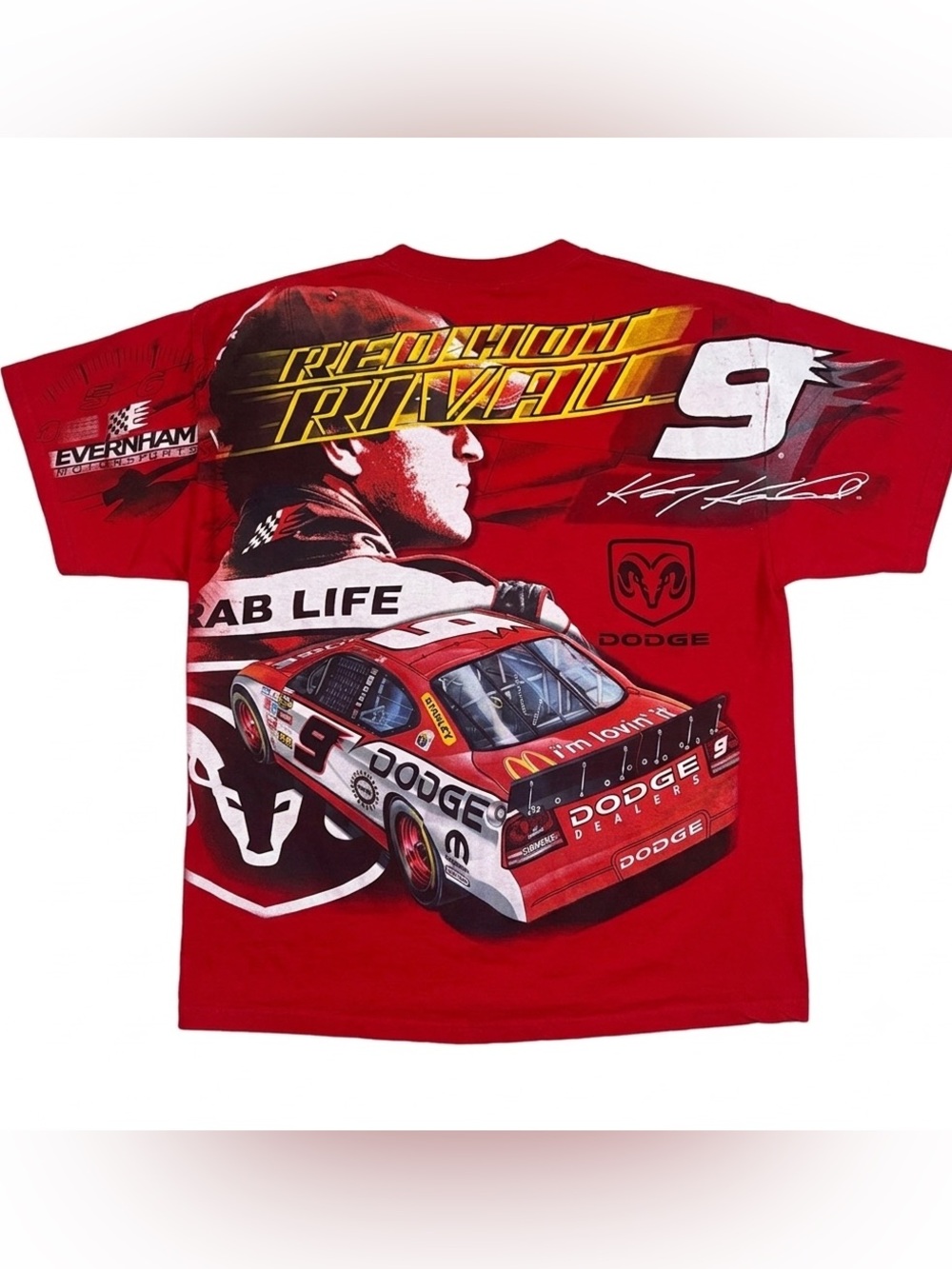 Kasey Kahne T Shirt All Over Print Red NASCAR Chase Authentics XL Vtg Cotton Y2K